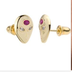 Fashion Brand Company 14K gold Filled Third Eye Alien Ruby Stud Earrings